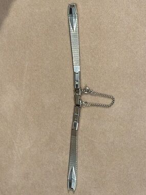 Vintage HONG KONG Silver Tone Fitted Ladies Watch Band Mesh Bracelet Safe Chain